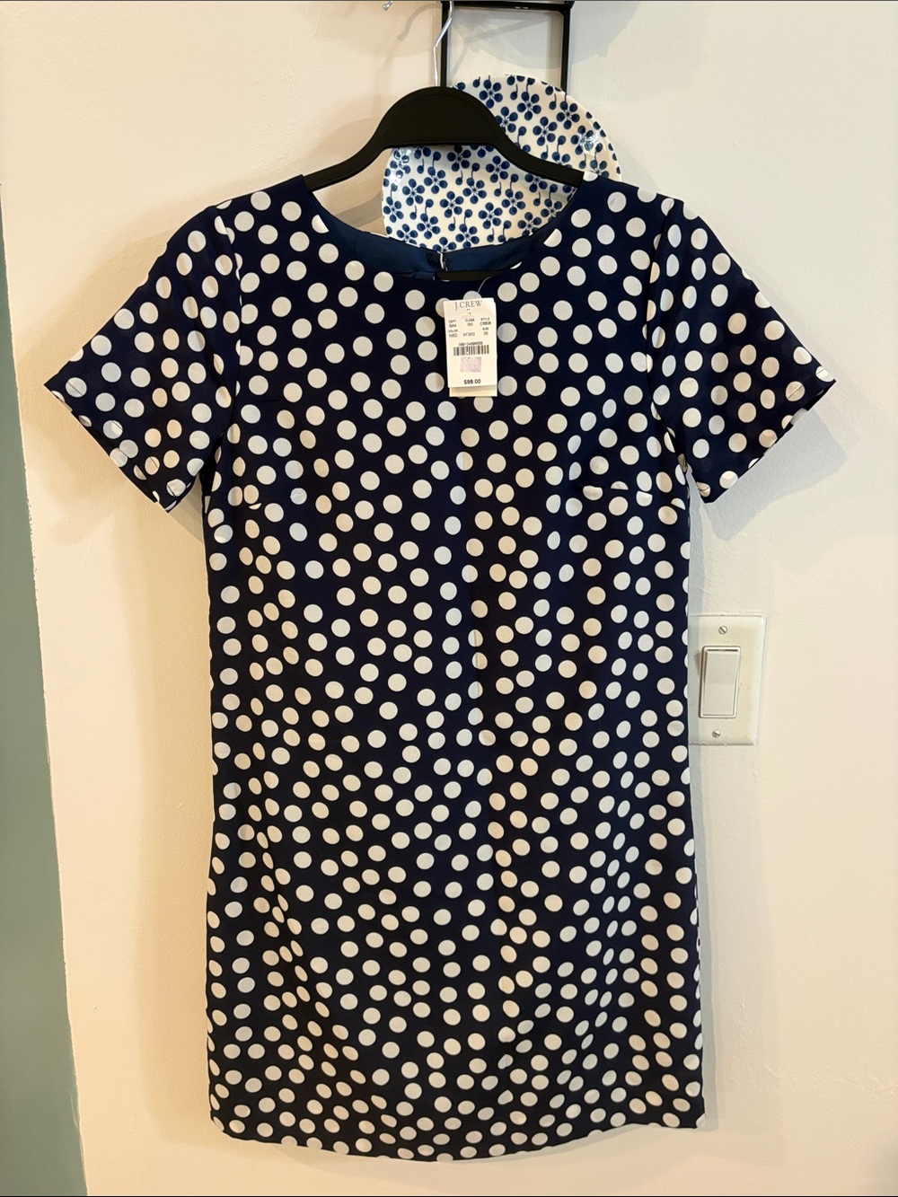 NWT J CREW NAVY AND WHITE POLKA DOT DRESS